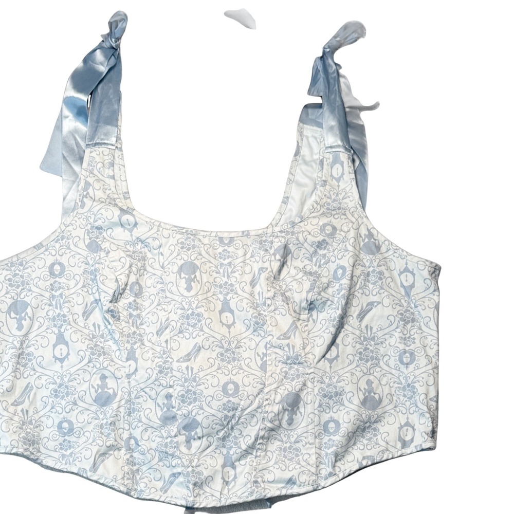 Disney Princess Cinderella Blue Damask Lace Up Corset Top Ribbon Straps Large/XL